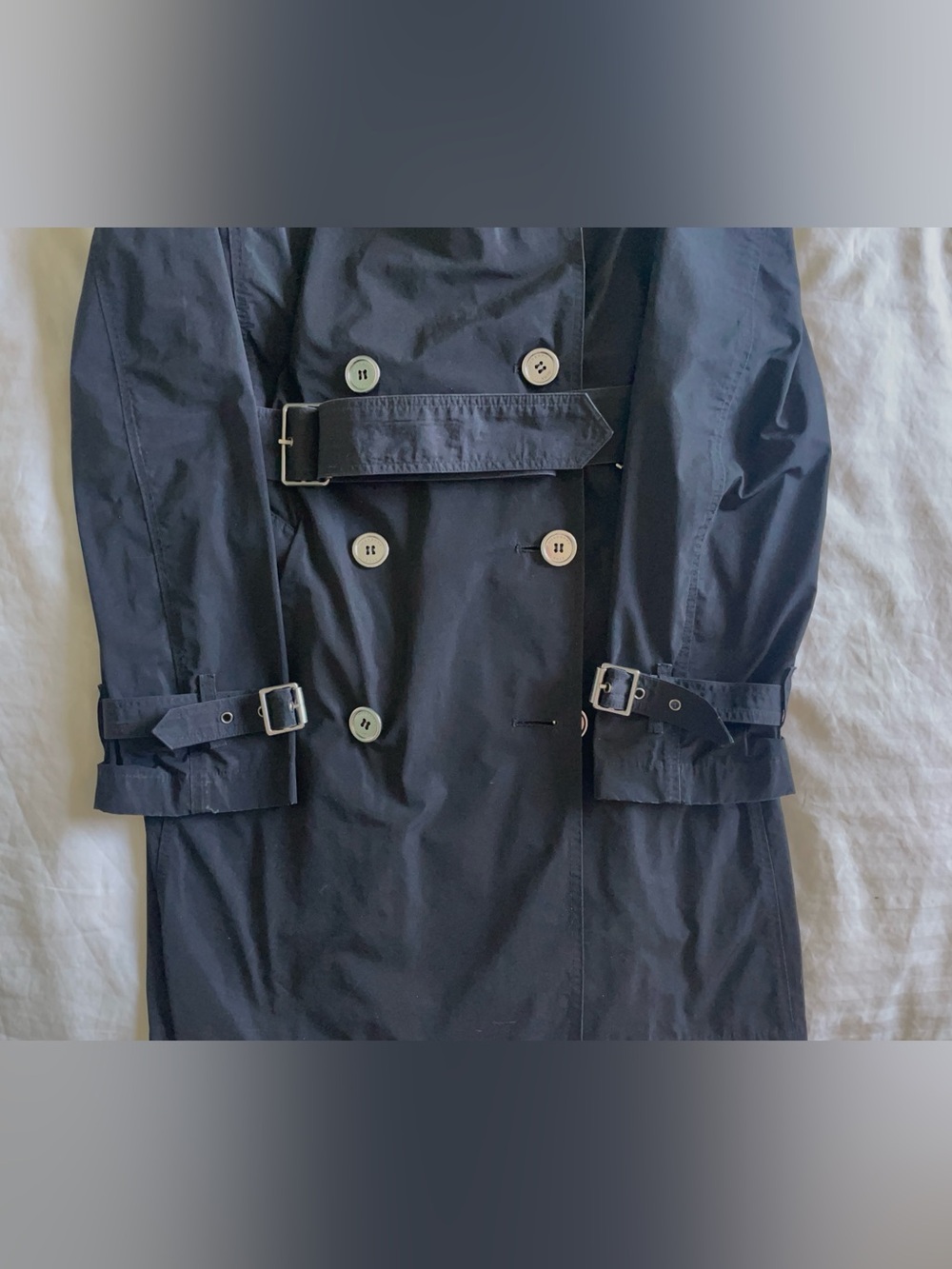 BURBERRY BRIT Black Double Breasted Belted Short Trench Coat Size US 2 - Picture 2 of 5